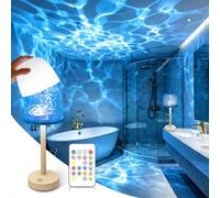 praclife Waterproof Shower Lamp, 16 Colors Dynamic Wave Projector Lights, Rechargeable Cordless RGB Mood Light Supports Romote and Touch Control for Bathroom Spa Bedroom Camping
