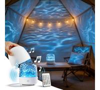 praclife Waterproof Shower Lamp with Bluetooth 5.3 Speaker, 16 Colors Dynamic Wave Projector Romote and Touch Control Lamps, Rechargeable RGB Mood Light for Bathroom, Spa, Bedroom Camping (White)