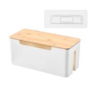 Practical Cable Box with Wood Top Wall Mounted Cable Management Container with Wood Lid for Safe Wire Keeping Electronic Device Charging Station