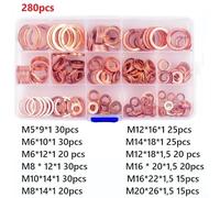 Practical Copper Washer Set with 50/100/120 Flat Rings for Sump and Household Uses (280pcs)