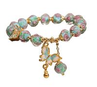Practical Glass Beaded Butterfly Pendant with Rose | Rose garden design provides women with comfortable beads for all day comfort and elegant style