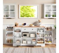Practical Kitchen Sideboard with Double-Door Compartment, Spacious Cabinet with Adjustable Shelves, 138L x 40W x 85H cm, Natural+White Aosom UK