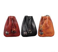 Practical Leather Coin Purse with Drawstring, Perfect for Organizing Your Essentials (Black)