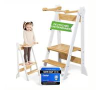 Practical Living E* Montessori Learning Tower - Space-Saving, Height-Adjustable Bamboo Step Stool for Children From 1 Year (Foldable)