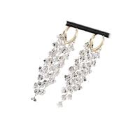 Practical Long Earrings Sparkling Crystals Fringe Design Slimming Comfortable Wear Alloy Texture for Various Event Drops Earrings