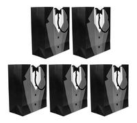 Practical Paper Handbag Gift Bags Set 5pcs Black for Wedding Party | Portable Paper Pouch, Black and White Design, Snacks and Small Items, Baby Shower Favour Use