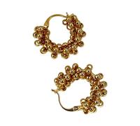 Practical Round Bead Hoop Earrings Pair with Rounded Hoop Form, Hinged Clasp and Approx 4 X 3 Cm Size for Everyday Wear Cluster Earrings Round Bead Hinged Statement Jewelry Pair Metallic Daily Wear