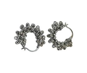 Practical Round Bead Hoop Earrings Pair with Rounded Hoop Form, Hinged Clasp and Approx 4 X 3 Cm Size for Everyday Wear Cluster Earrings Round Bead Hinged Statement Jewelry Pair Metallic Daily Wear