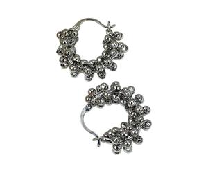 Practical Round Bead Hoop Earrings Pair with Rounded Hoop Form, Hinged Clasp and Approx 4 X 3 Cm Size for Everyday Wear Cluster Earrings Round Bead Hinged Statement Jewelry Pair Metallic Daily Wear