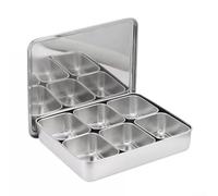Practical Stainless Steel Container with Divided Compartments for Spices Herbs and Cooking Essentials with Smooth Walls (6 flavors)