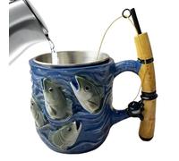 Practical travel mug to take with you, resin drinking cup with a multi-purpose function, coffee cup with fishing rod motif, suitable for milk, juice, latte, tea, beer, father, boyfriend, grandfather