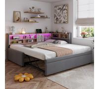 Practical Upholstered Daybed with Pull-Out Trundle, Perfect Bed Frame for Studios or Guest Spaces, 201L x 105W x 85H cm, Grey Aosom UK