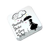 Practically Perfect in Every Way Coaster - Mary Poppins Inspired 90x90mm Gloss Finish Hardboard Coaster - Gift for Film Fans, Home or Office