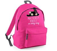 Practically Perfect in Every Way Funny Backpack Rucksack Dimensions: 31 x 42 x 21 cm Capacity: 18 litres Ruck Sack -Pink
