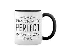 Practically Perfect Mary Poppins White Coffee Mug with Black Rim & Handle