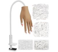 Practice Hand for Acrylic Nails, Silicone Hand for Nail Practice, Nail Tips Won't Fall off Nail Hand, Flexible Nail Practice Hand for Beginners, With 200PCS Nail Tips