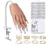 Practice Hand for Acrylic Nails: Silicone Nail Hand Practice with Gold Rings - Flexible Fake Hand Mannequin Nail Hand Kit for Beginners