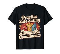 Practice Safe Eating Always Use Condiments - Value Graphic T-Shirt, Men, Black, L