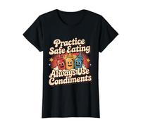 Practice Safe Eating Always Use Condiments - Value Graphic T-Shirt, Women, Black, S