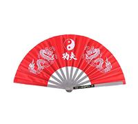 Practice Training Performance Tai Chi Fan, Double Dragon Hand Fan Chinese Folding Fan Kung Fu Hand Held Folding Chinese Embroidery Martial Arts Fan for Dance Fighting Festival Wall Decorations(red)