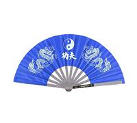 Practice Training Performance Tai Chi Fan, Double Dragon Hand Fan Stainless Steel Kung Fu Fan Hand Held Folding Chinese Embroidery Martial Arts Fan For Dance Fighting Festival Wall Decorations (blue)