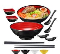 Practimondo 2 Noodle Bowls Set (10 pieces) - large 32oz Ramen Bowl Set for authentic Asian Cuisine - comes with Dipping Bowls, Spoons, Chopsticks and Stand. Enjoy Thai Miso, Udon or Wonton