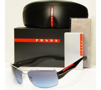 Prada Blue Black Sunglasses Silver Metal Gradient SPS 53N 1BC-5I1 Red Stripe