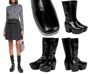 Prada Boots Platform Triangle Nappa Gothic Shoes Stretch New 41