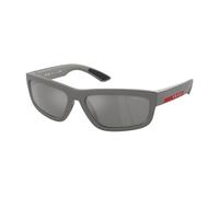 Prada Linea Rossa Man PS 05ZS 16X7W1 Sunglasses Injected Grey Grey Squared Mirrored Mirror