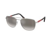 Prada Linea Rossa Man PS 54ZS 1BC02M Sunglasses Steel Silver Grey Round Mirrored Shaded