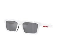 Prada Linea Rossa Man Sunglass PS 02ZSU - Frame color: Matte White/Black Rubber, Lens color: Light Blue Mirror Silver