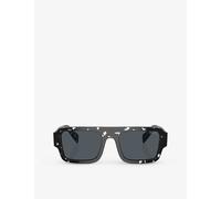 Prada Mens Black Pr A05s Rectangle-frame Abstract Acetate Sunglasses 14cm
