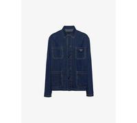 Prada Mens Blue Brand-plaque-pocket Regular-fit Washed-denim Blouson Jacket Xl