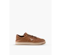 Prada Mens Brown Downtown Logo-plaque Leather Low-top Trainers Eur 41.5 / 7.5 Uk Men