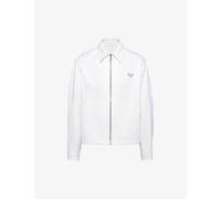 Prada Mens White Brand-plaque Raw-treatment Boxy-fit Denim Blouson Jacket M