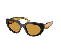 Prada PR D02S 02K50P Woman Sunglasses Acetate Black Ocher Round Normal
