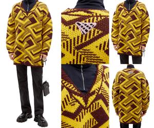 Prada Pullover Oversized Geometric V-Neck Knit Sweater Shetland Jumper M