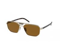 Prada Man PR 58YS ZVN5Y1 Sunglasses Metal Gold Brown Squared Polarized