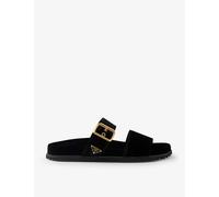 Prada Womens Black Brand-plaque Buckled Velvet Sliders Eur 38.5 / 5.5 Uk Women