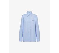 Prada Womens Light Blue Logo-embroidered Regular-fit Cotton Oxford Shirt 10