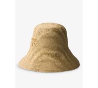 Prada Womens Prada Brand-Embroidered Woven Bucket Hat Neutral M