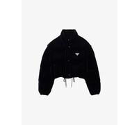 Prada Womens Prada Logo-Embellished Velvet Down Jacket Blue 8