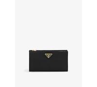 Prada Womens Prada Logo-Plaque Large Leather Wallet Black 1 Size