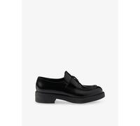 Prada Womens Prada Logo-Plaque Leather Loafers Black Eur 37 / 4 UK Women