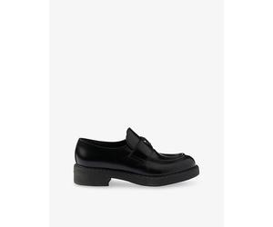 Prada Womens Prada Logo-Plaque Leather Loafers Black Eur 37 / 4 UK Women