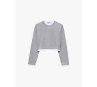 Prada Womens Prada Triangle-Appliqué Long-Sleeve Cotton-Jersey T-Shirt Grey L