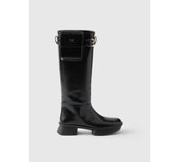 Prada Women's Tall Leather Boots with Pocket Detail Platform Sole and Buckle Accent - Black - 36.5 IT