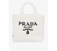 Prada Womens White Logo-embroidered Small Crochet Tote Bag 1 Size