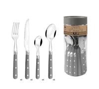 PRADEL ESSENTIEL - 24-Piece Cutlery Set for 6 People - Bistro-Club - 18/0 Stainless Steel, Standard Finish - Grey