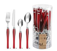 PRADEL Essentiel - Wire Basket 24 Cutlery for 6 People - Purity - 18/0 Stainless Steel, Standard Finish - Red